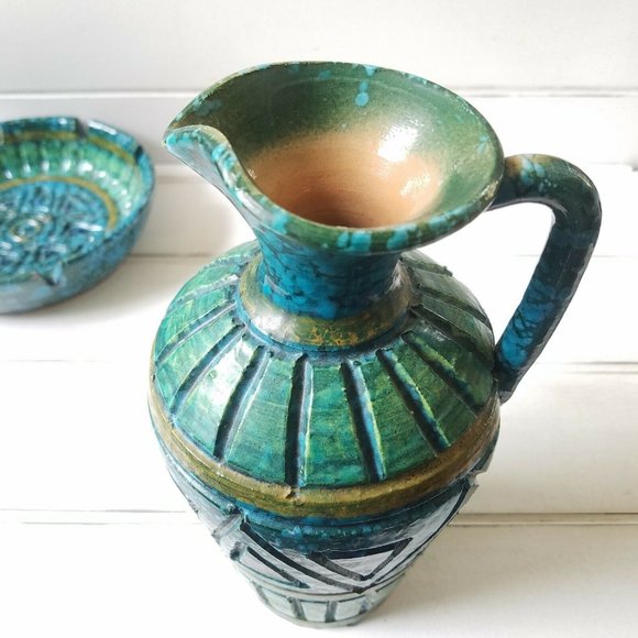 Italian Florentine Pitcher Vase w/ Lava Glaze, Bitossi Era Mid Century - Picture 6 of 12